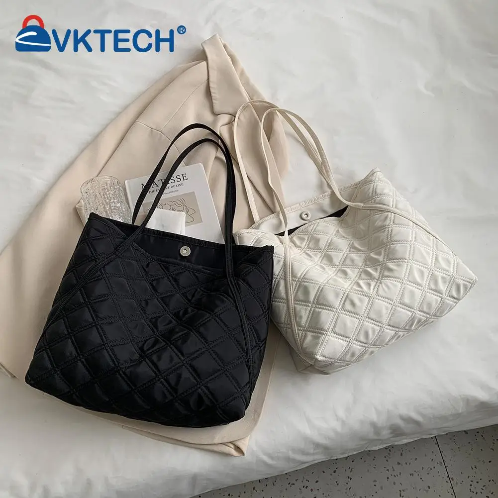 

Женская нейлоновая хлопчатобумажная сумка в клетку, осенне-зимняя однотонная вместительная сумка с верхней ручкой