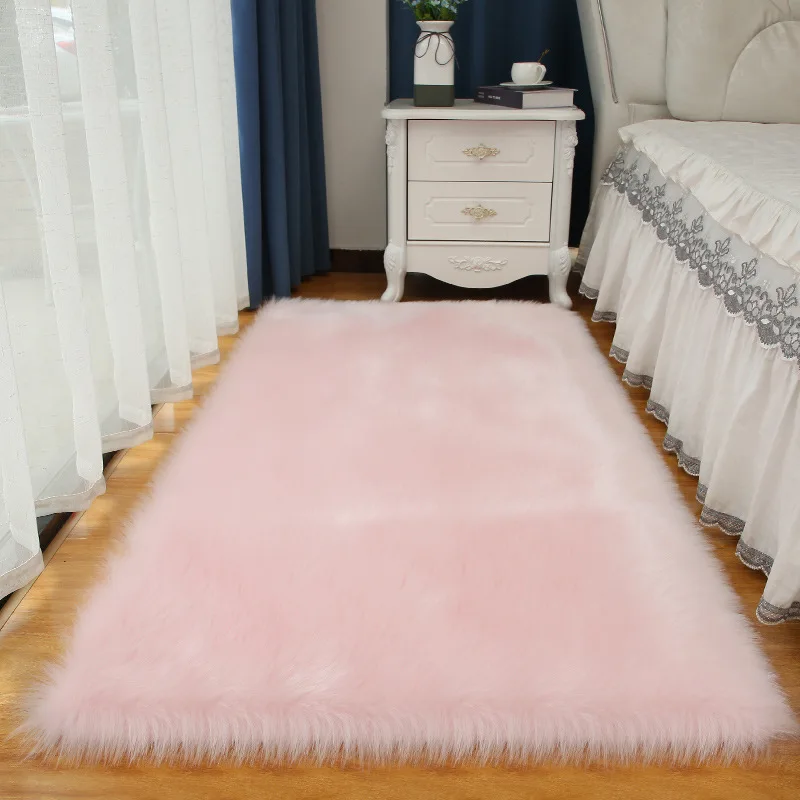 

Nordic Rectangular Artificial Wool Plush Carpet Floor Mat Bedroom Bedside Living Room Plush Carpet