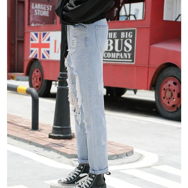 Весенний и осенний Новый светильник джинсовые штаны с большими дырками Мужские в
