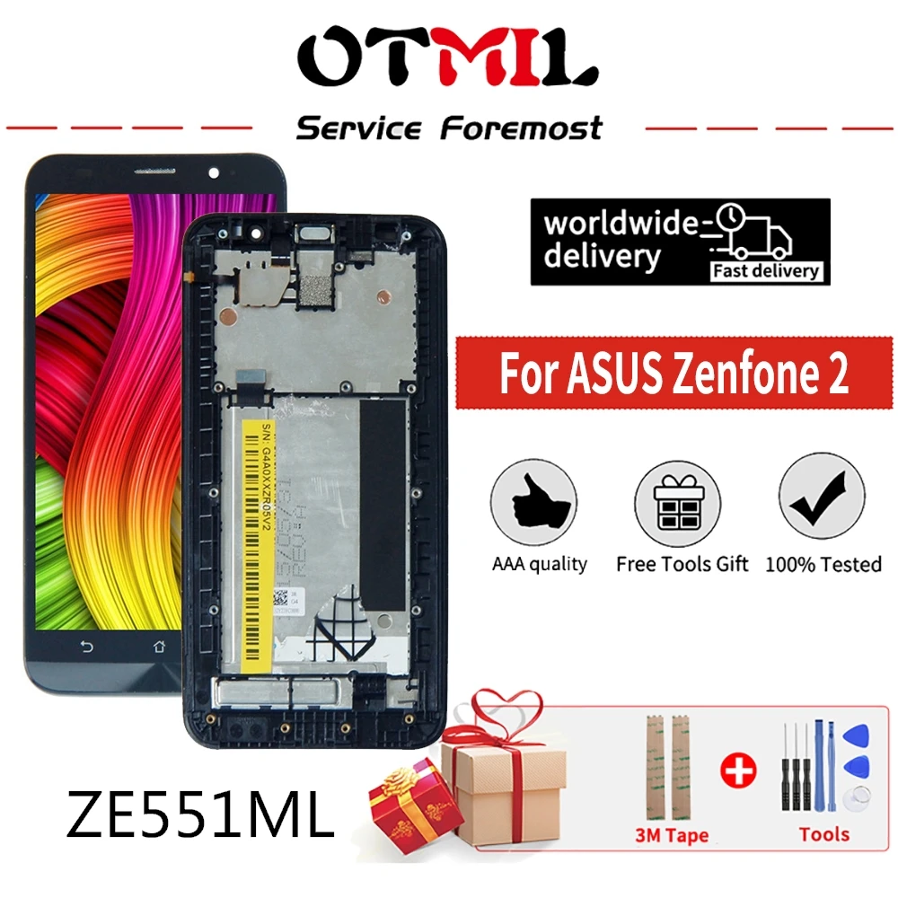 Оригинальный ЖК-дисплей 5 дюйма для ASUS Zenfone 2 ZE551ML сенсорный экран в сборе замена