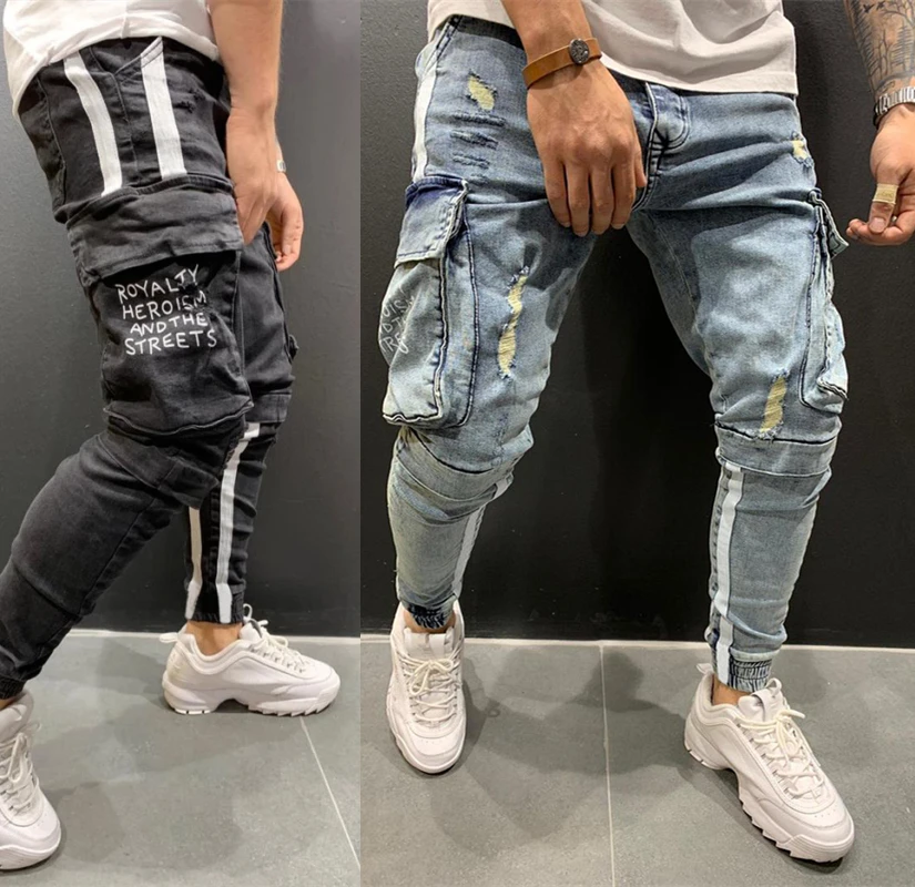 Джинсы из денима в стиле пэчворк мужские брюки Карандаш Slim Fit байкерские Узкие