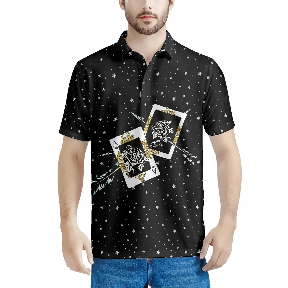 

New Formal Business Sportswear Gothic Playing Cards And Roses Pattern Printing Polos T Shirt Small Work Short Sleeve T Shirts