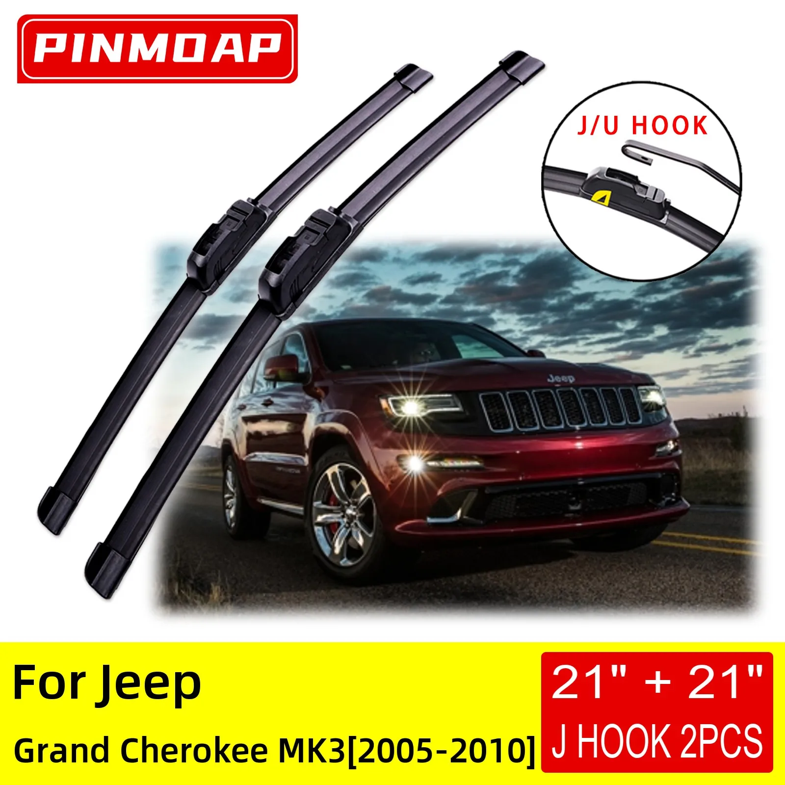 For Jeep Grand Cherokee MK3 2005 2006 2007 2008 2009 2010 Front Wiper Blades Brushes Cutter Accessories U J Hook
