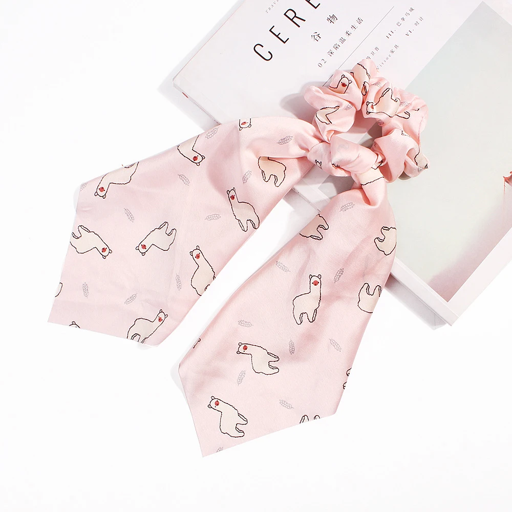 Резинка для волос атласный шелковый шарф с принтом милые заколки бантом женская