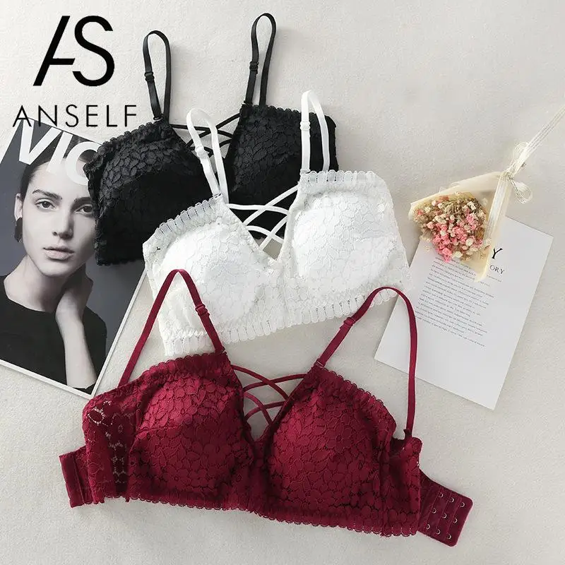 Женский бюстгальтер растягивающийся вязаный кружевной без косточек с