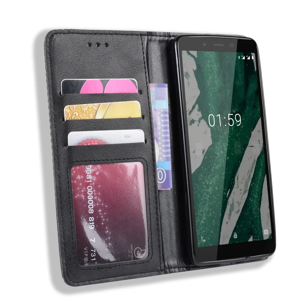 Кожаный чехол-книжка в стиле ретро для Nokia 1 PLUS чехол-кошелек на магните кожаный