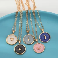 round alloy neckalce for women unique moon star charms pendant necklace women accessories 2022 chain fashion jewelry wholesale