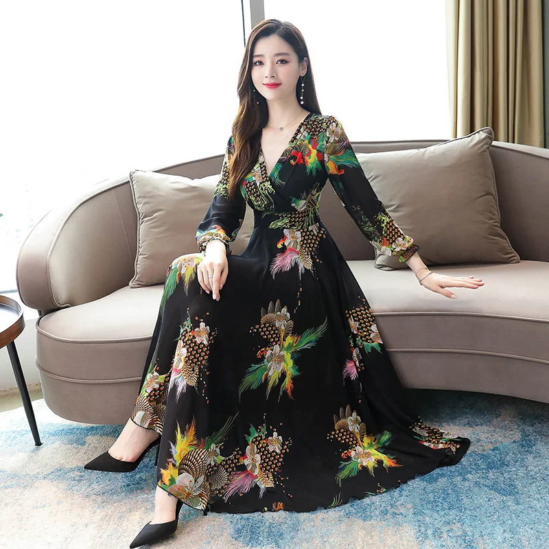 

Plus Size Women's Summer Print Stitching Flower Long Banquet Dress 2021 Bodycon Dress Elegant Sexy Woman Super Long Dress