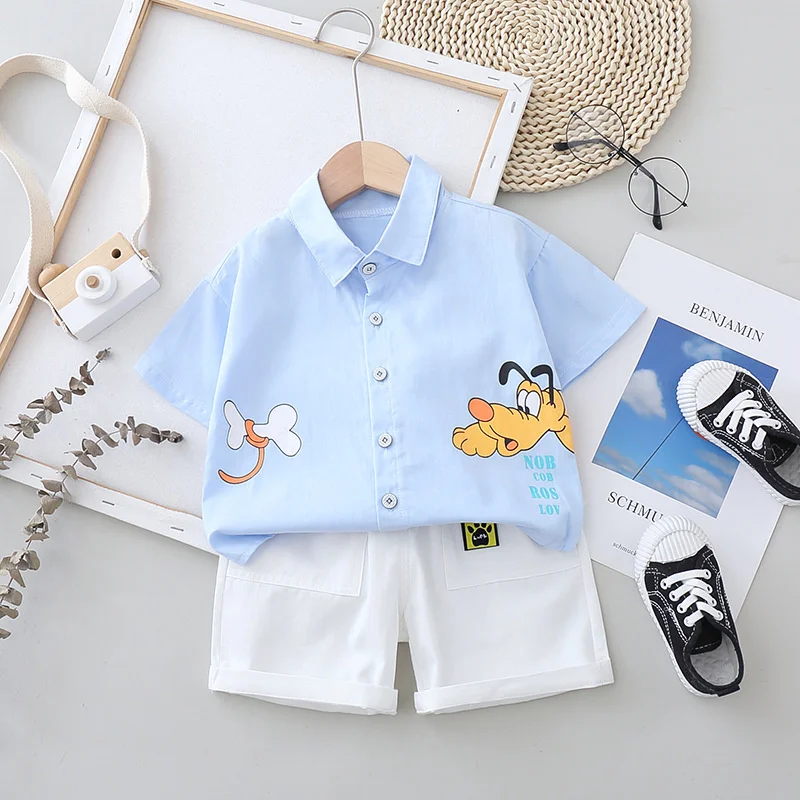 

Baby Boy Casual Handsome Clothes Sets Kids Girls New Summer Cute Cartoon T-shirt +shorts 2pcs Toddler Clothing Suits