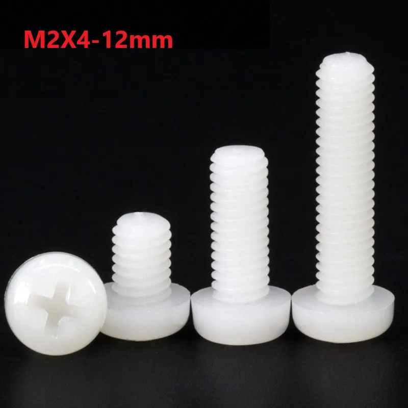 

2mm White Nylon Phillips Pan Head Screws M2 x 4 5 6 7 8 10 12mm Plastic Cross Recessed RoundHead Bolts Flame Retardant