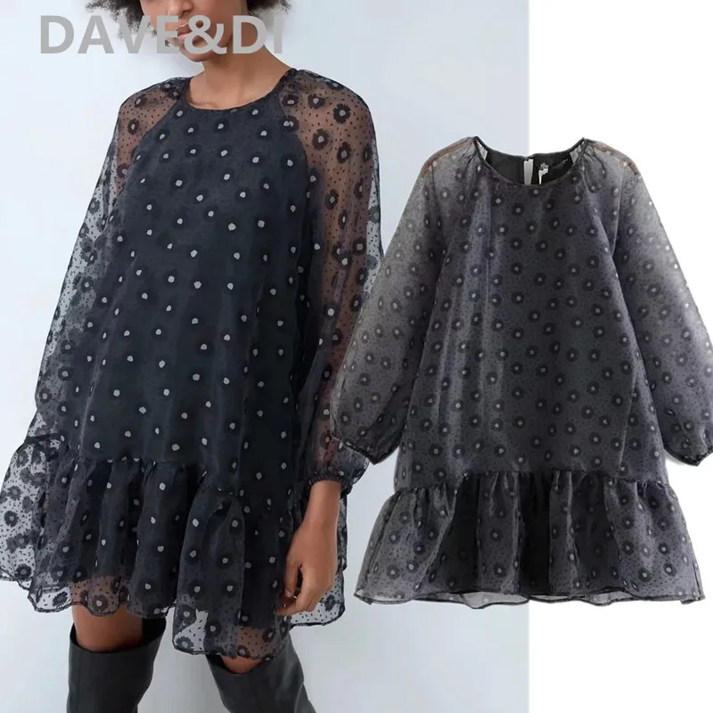 Dave &amp Di весна 2020 английское винтажное платье из органзы в горошек свободные