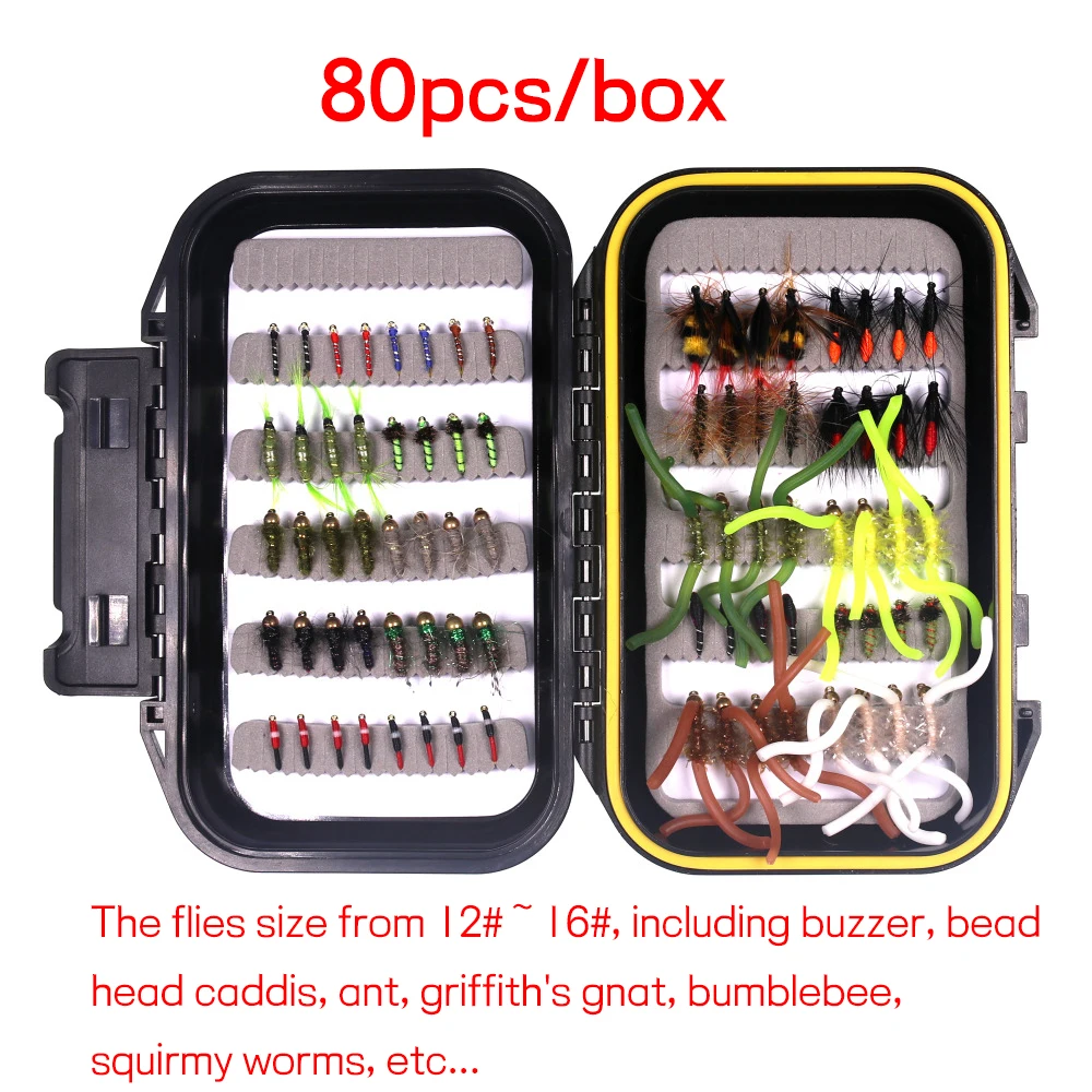 Набор рыболовных приманок Bimoo 80 шт. для ловли нахлыстом сухой/влажный камень