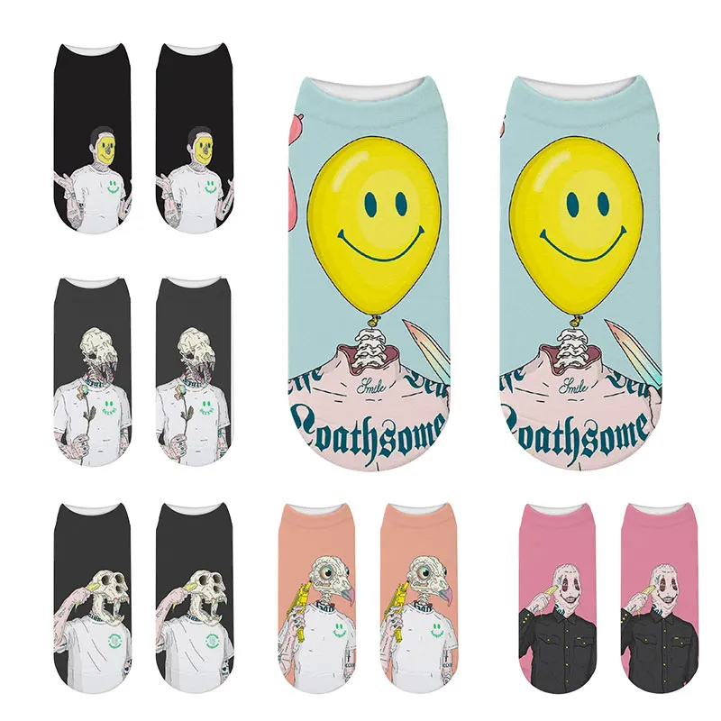 

New Style Lucky Novelty Ankle Socks Harajuku Halloween Lucky Skull Men Socks Cotton Skeleton Gorilla Short Socks Monster Bats So