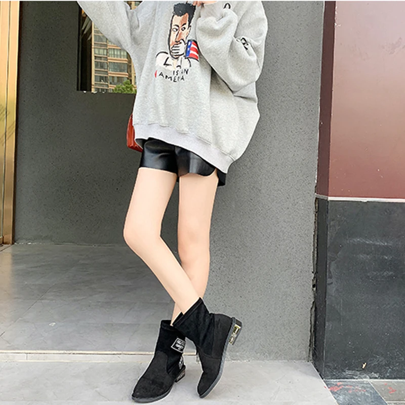 New Luxury Designer Vintage British Style Stretch Shoes Winter Women Letter Print Plus Velvet Keep Warm Thick Heels Martin Boots | Обувь