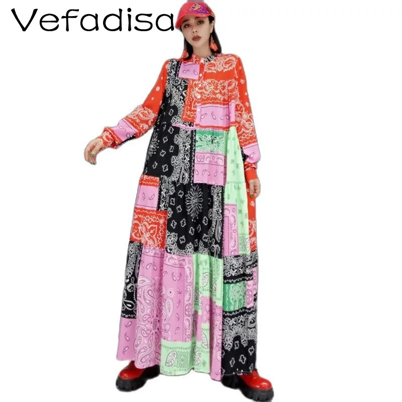 

Женское однобортное платье Vefadisa, свободное Повседневное платье с контрастной строчкой и длинными рукавами, модель TT318 на осень, 2021