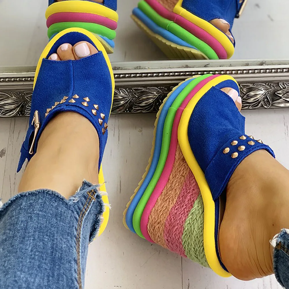 Doratasia New Wholesale Colorful Wedges High Heels Shoes Women Summer Sandals Sexy Party Platform Slip On Mules Woman | Обувь