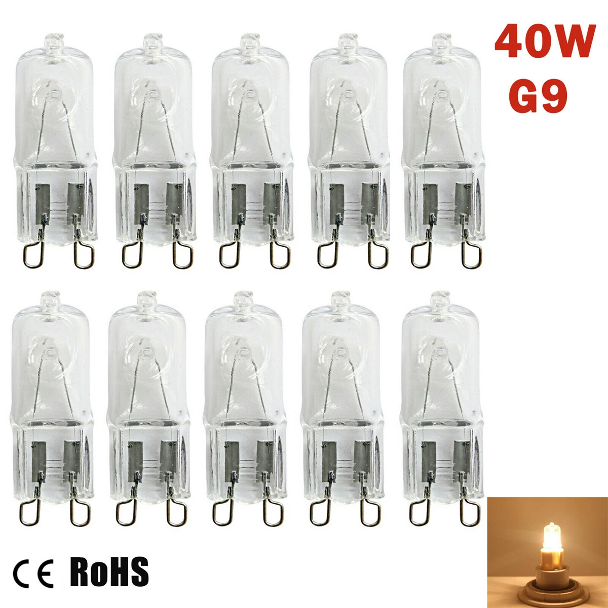 

10pcs 40W G9 Halogen Bulb Halogen Bulb Pin Base Tungsten Bulb Warm White Globe Lamp Home Light Accessories