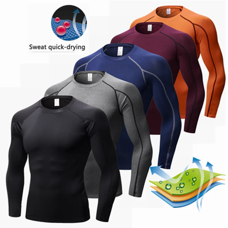 2021 Rashgard Mens Compression Running T-Shirts Long Sleeves Fitness Tight Sport T-Shirts Soccer Jersey Undershirt Sportswear