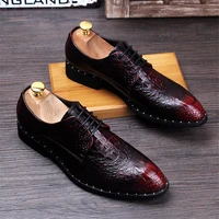 fashion mens crocodile grain leather dress shoes man casual pointed toe oxfords mens lace up business office oxford shoe
