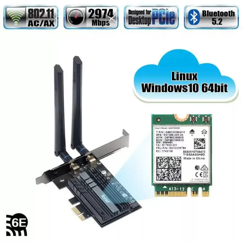 Беспроводная сетевая карта Fenvi Tri Band 5374Mbps Wi-Fi 6E Intel AX210 адаптер AX200NGW 802.11ac/ax Bluetooth 5 2