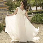 Женское длинное свадебное платье, элегантное шифоновое платье-трапеция с V-образным вырезом и коротким рукавом, со шлейфом, цвета слоновой кости