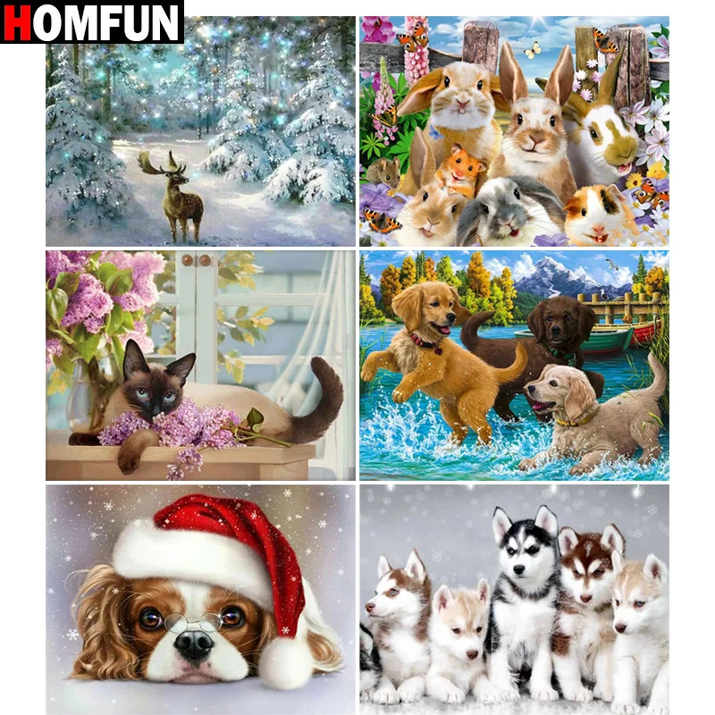

Алмазная 5D картина HOMFUN «олень, кролик, собака, кошка», вышивка крестиком, полное покрытие, квадратные/круглые, домашний декор, подарок