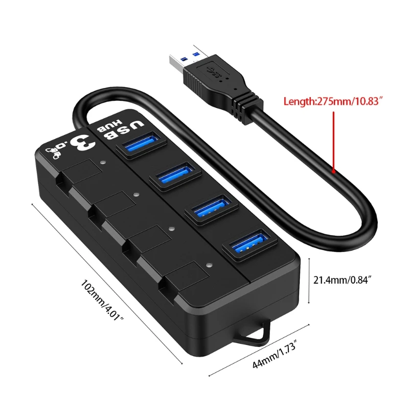 

Usb-хаб 3,0, 4-портовый USB-разветвитель для передачи данных с несколькими расширителями и индивидуальными переключателями ВКЛ/ВЫКЛ для Windows, Vista