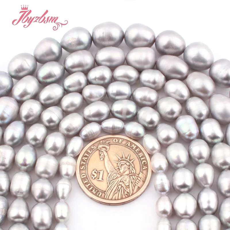 Бусины из натурального камня для ожерелий серых овальных бусин с пресноводным