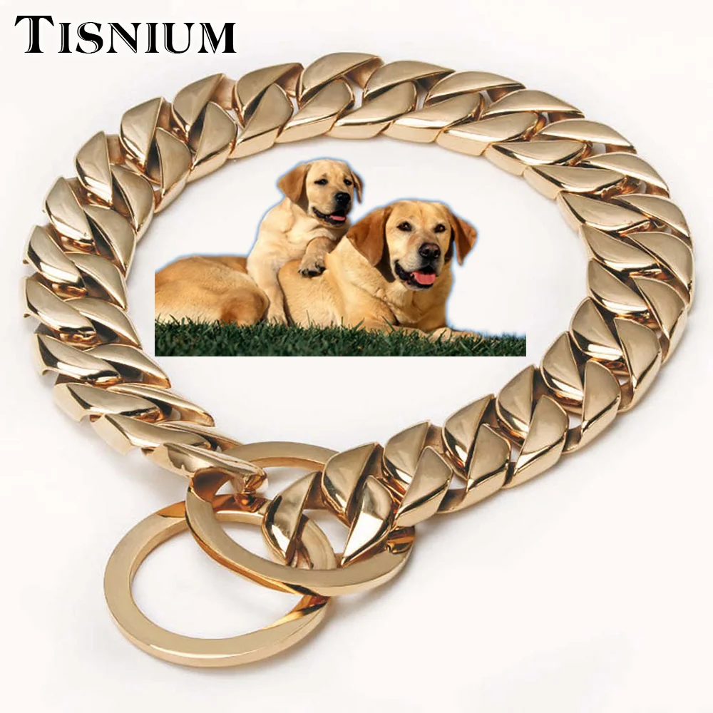 Economici Tisnium 15 Millimetri Pesante In Acciaio Inox Cane Al Guinzaglio Pet Choker Della Catena Cuban Link Scivolo Di Regolazione Di Sicurezza Formato Training Rope Bulldog