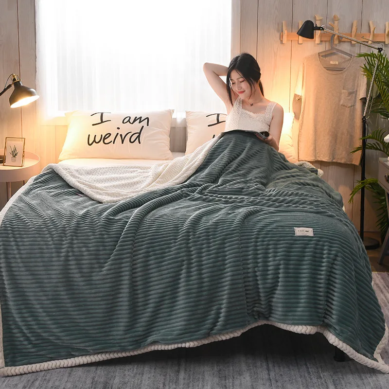Bedding Double-thickened Winter nap air Conditioning office pure color Lamb blanket warm soft comfortable fluffy cover adult | Дом и сад