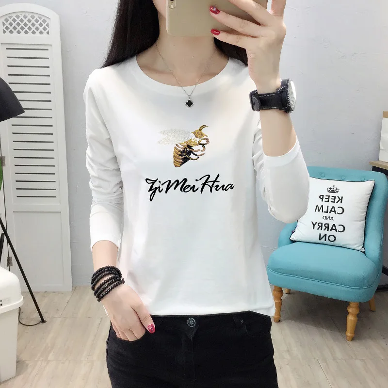 

t shirt women cotton white tshirt korean style clothes black tops autumn animal embroidery casual girl casual camisetas mujer