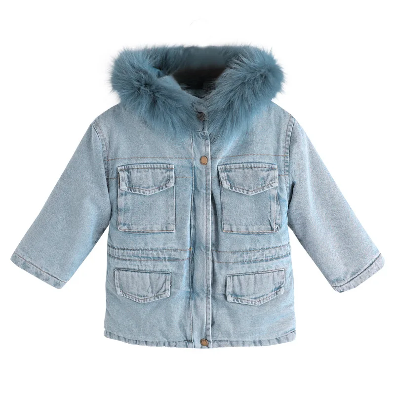 

Children's Cowboy Warm Jacket for Boys and Girls Infant Baby Thicken Toddler Jackets Denim Plus Velvet Coat for Cold Winter