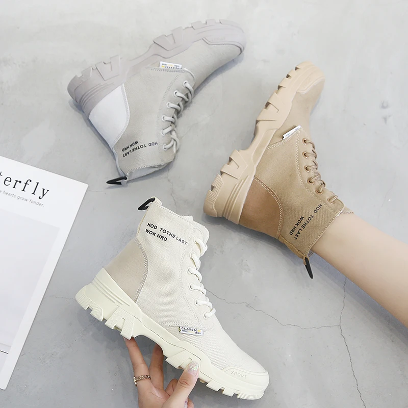 FOXONDO/мотоботы женские осенние ботильоны на резиновой толстой подошве со