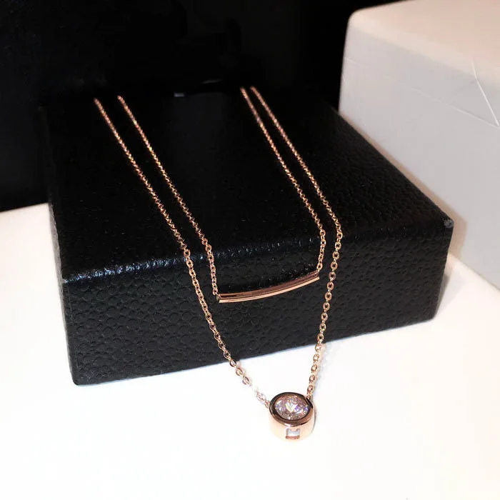 2019 Fashion Simple Double Layers Zircon Necklace Women Elegant Geometric Necklaces &amp Pendants Gold-color Jewelry Gifts | Украшения и