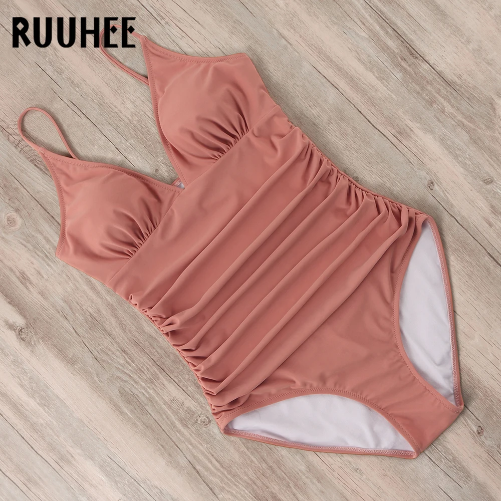 RUUHEE 2021 цельный купальник женский сексуальный однотонный боди купальный костюм