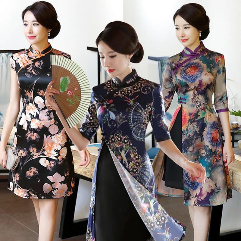 

Short section Ao Dai cheongsam women middle-aged mother Ao Dai cheongsam dress wedding banquet improved Chinese cheongsam dress