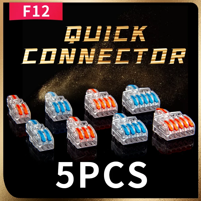 

5Pcs Mini Fast Wire Connector Universal Wiring Cable Connector Push-in Conductor Terminal Lamp Enclosure2/3/4/5 color handle