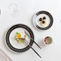 retro black white dotted breakfast salad fruit dish set home restaurant dinner serving full tableware of plates