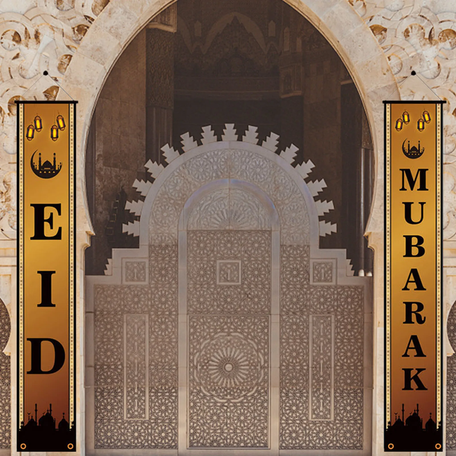 

Ramadan Mubarak Door Curtain Couplet Outdoor Banner Flag For Muslim Eid Mubarak Party Decoration Festival Celebration Decor
