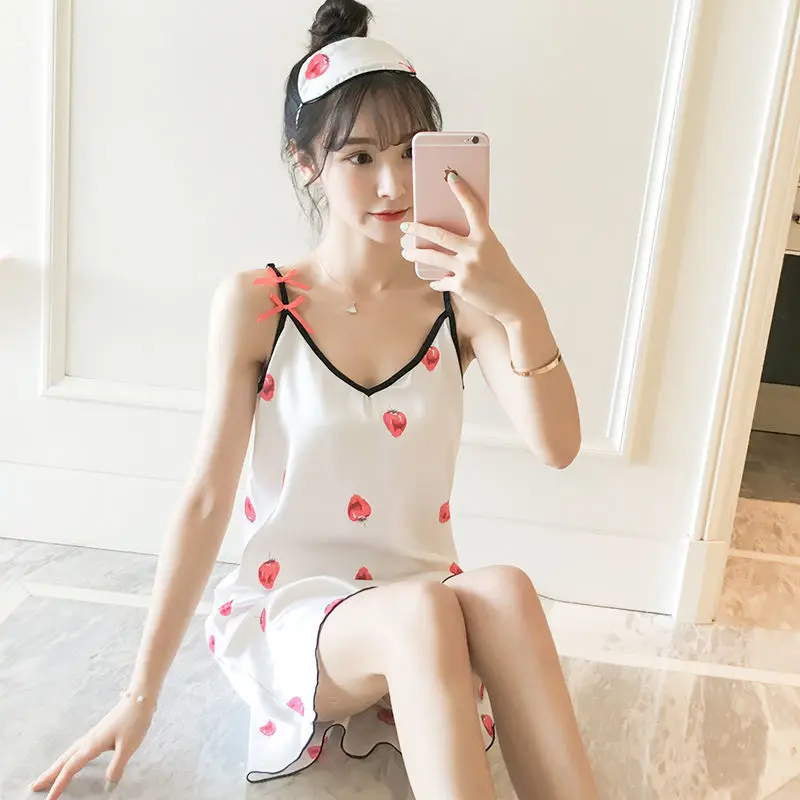 

Nightdress female summer ice silk Korean version student lovely suspender sexy nightdress summer thin fresh pajamas home clothes