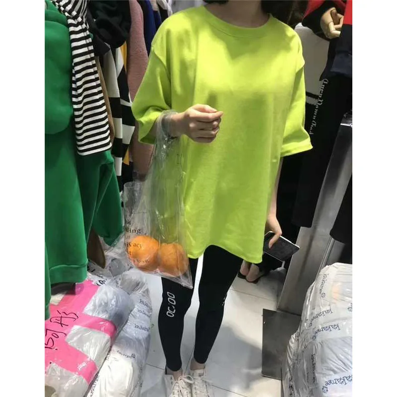 Однотонная женская футболка из 100% хлопка летняя с коротким рукавом и круглым