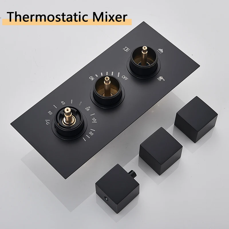 

Rozin Matte Black Thermostatic Shower Faucet Wall Mount Concealed Bathroom Shower Faucets Brass 3-Ways Waterfall Rain Mixer Tap