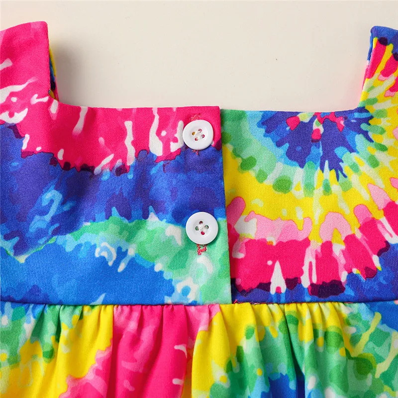 

Summer Toddler Kids Baby Girl Clothes Ruffle Rainbow Tie Dye T shirt Denim Shorts 2Pcs Outfits Cotton Clothes Baby Set