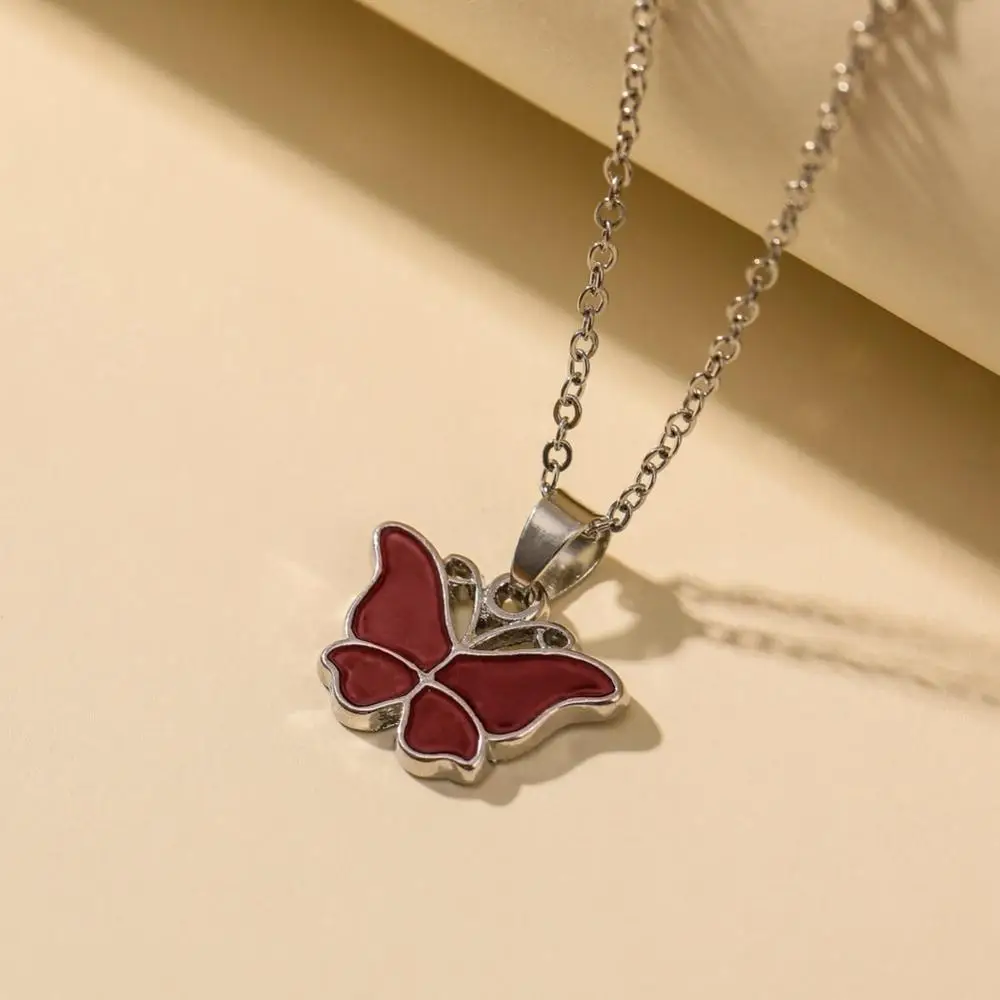

Mood Changing Necklaces Butterfly Pendant Necklace Temperature Control Color Stainless Steel Chain Necklace Jewelry