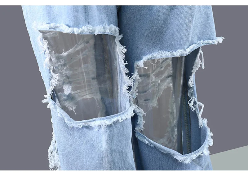 

[EAM] High Waist Blue Denim Holes Long Casual Wide Leg Jeans New Loose Women Trousers Fashion Tide Spring Autumn 2021 1DD9818