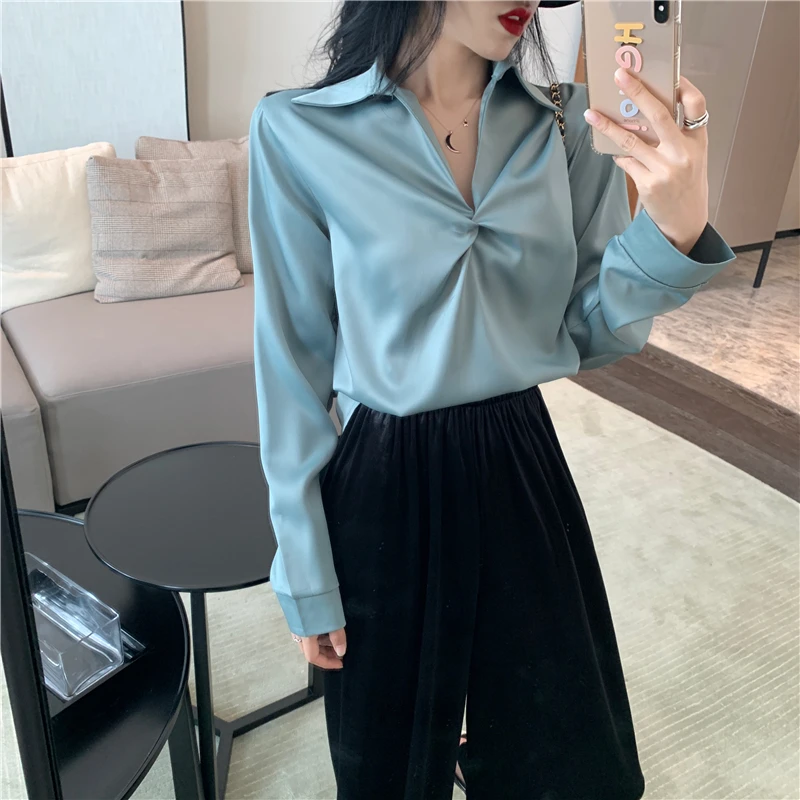 

HIGH QUALITY Women's Clothing Turn-down Collar Long Sleeve Shirts Female Fashion Brand Solid Loose Blouses Korean Ladies Tops