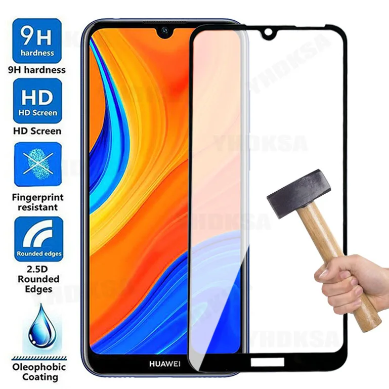 

100D Safety Tempered Glass For Huawei Y5 Lite Y6 Y7 Pro Y9 Prime 2018 2019 Screen Protector Y5P Y6P Y7P Y8P Protective Film Case
