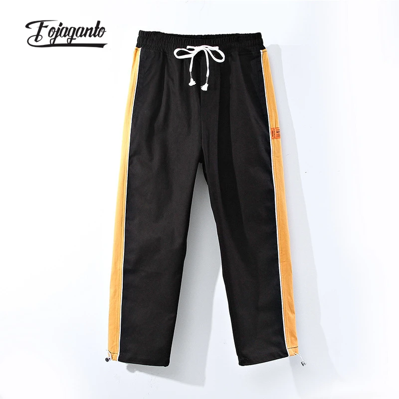 

FOJAGANTO Men's New Drawstring Straight Leg Pants Trend Color Matching Pocket Decoration Trousers Korean Loose Casual Pants Male