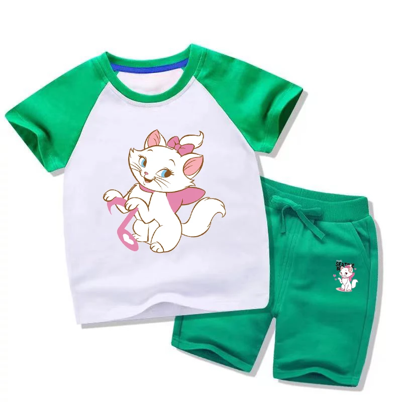 Summer 2021 Kids Clothes Toddler Boys Cartoon Outfits Baby Girls  Tees Suits  2 3 4 6 8 Years Children Clothing T-shirt + Shorts