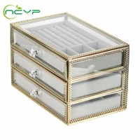 ncyp vintage classic glass jewelry box storage organizer necklace bracelet ring earring case with drawer square storage organize